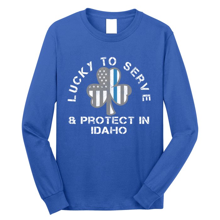 Blue Line Us Flag Gift Idaho Police St Patricks Day Great Gift Long Sleeve Shirt