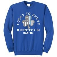 Blue Line Us Flag Gift Idaho Police St Patricks Day Great Gift Sweatshirt