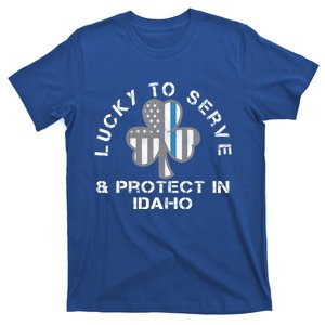 Blue Line Us Flag Gift Idaho Police St Patricks Day Great Gift T-Shirt