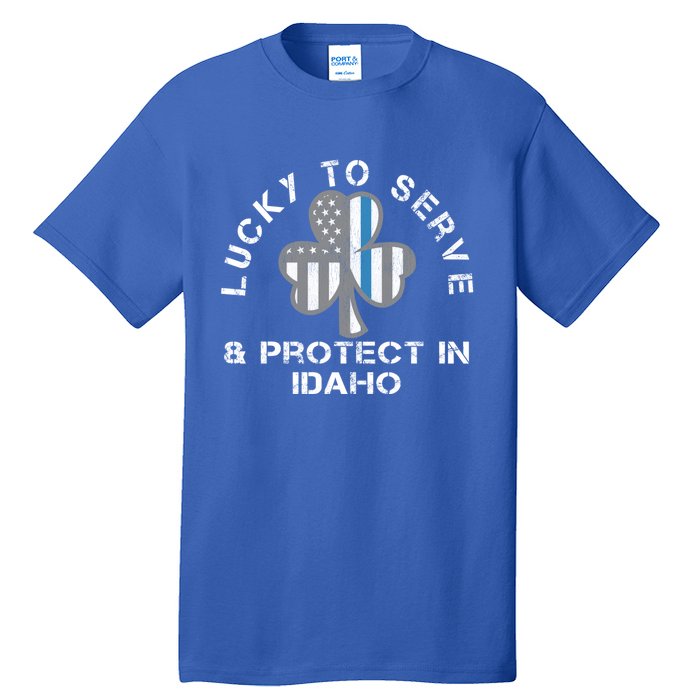 Blue Line Us Flag Gift Idaho Police St Patricks Day Great Gift Tall T-Shirt