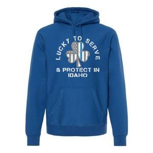 Blue Line Us Flag Gift Idaho Police St Patricks Day Great Gift Premium Hoodie