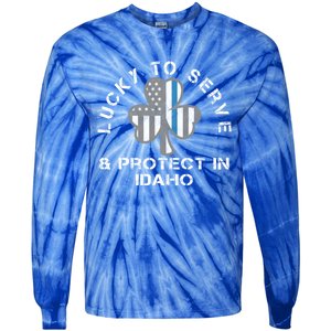 Blue Line Us Flag Gift Idaho Police St Patricks Day Great Gift Tie-Dye Long Sleeve Shirt