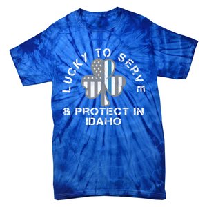 Blue Line Us Flag Gift Idaho Police St Patricks Day Great Gift Tie-Dye T-Shirt