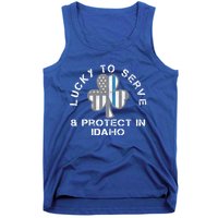 Blue Line Us Flag Gift Idaho Police St Patricks Day Great Gift Tank Top