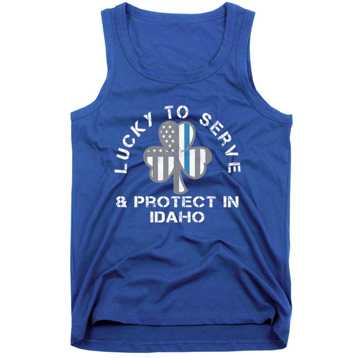 Blue Line Us Flag Gift Idaho Police St Patricks Day Great Gift Tank Top