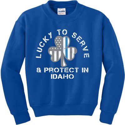 Blue Line Us Flag Gift Idaho Police St Patricks Day Great Gift Kids Sweatshirt