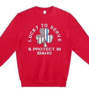 Blue Line Us Flag Gift Idaho Police St Patricks Day Great Gift Premium Crewneck Sweatshirt