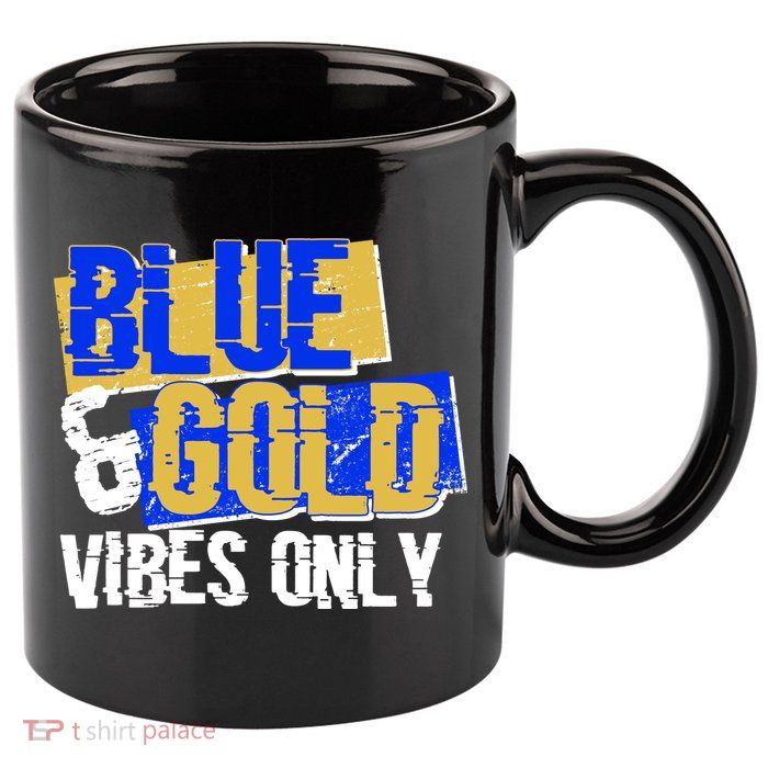 Blue & Gold Vibes Only 11oz C Handle Ceramic Mug