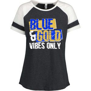 Blue & Gold Vibes Only Enza Ladies Jersey Colorblock Tee