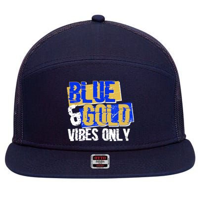 Blue & Gold Vibes Only 7 Panel Mesh Trucker Snapback Hat
