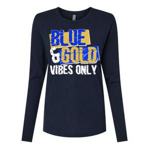 Blue & Gold Vibes Only Womens Cotton Relaxed Long Sleeve T-Shirt