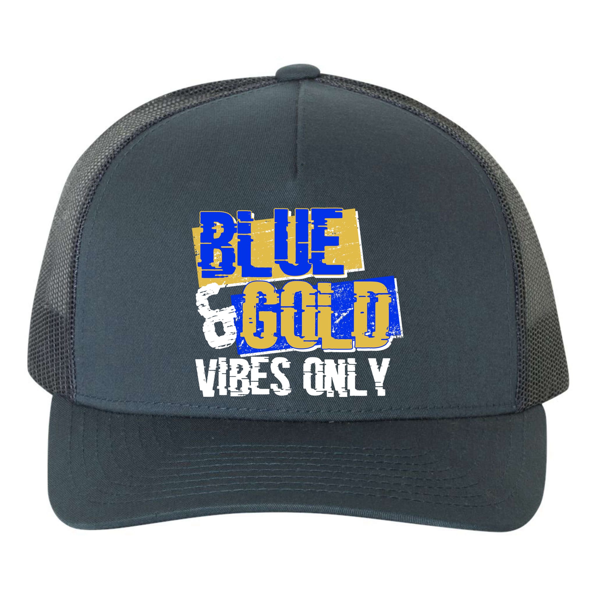 Blue & Gold Vibes Only Yupoong Adult 5-Panel Trucker Hat
