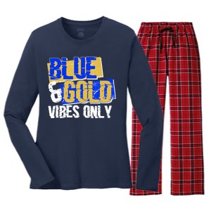 Blue & Gold Vibes Only Women's Long Sleeve Flannel Pajama Set 