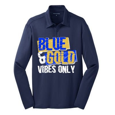 Blue & Gold Vibes Only Silk Touch Performance Long Sleeve Polo