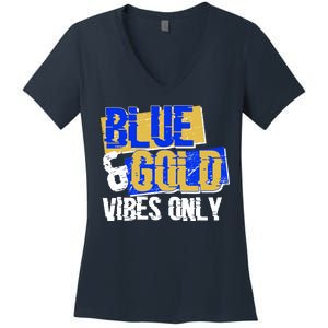 Blue & Gold Vibes Only Women's V-Neck T-Shirt