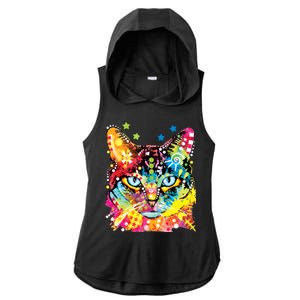 Blue Eyes Trippy Cat Dean Russo Ladies PosiCharge Tri-Blend Wicking Draft Hoodie Tank