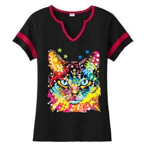 Blue Eyes Trippy Cat Dean Russo Ladies Halftime Notch Neck Tee