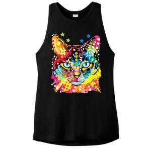 Blue Eyes Trippy Cat Dean Russo Ladies PosiCharge Tri-Blend Wicking Tank