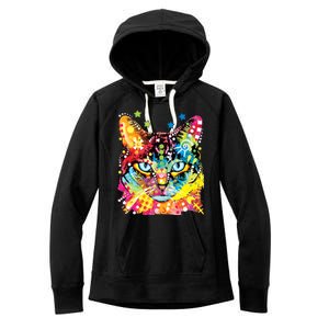 Blue Eyes Trippy Cat Dean Russo Women's Fleece Hoodie