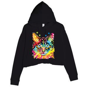 Blue Eyes Trippy Cat Dean Russo Crop Fleece Hoodie