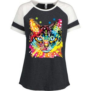 Blue Eyes Trippy Cat Dean Russo Enza Ladies Jersey Colorblock Tee