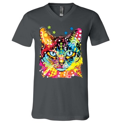 Blue Eyes Trippy Cat Dean Russo V-Neck T-Shirt