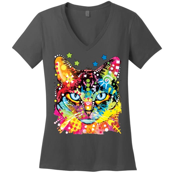 Blue Eyes Trippy Cat Dean Russo Women's V-Neck T-Shirt