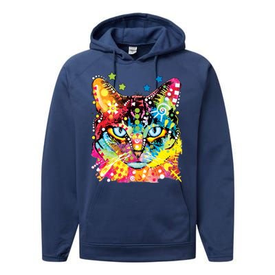 Blue Eyes Trippy Cat Dean Russo Performance Fleece Hoodie