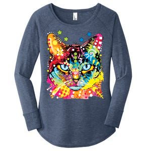 Blue Eyes Trippy Cat Dean Russo Women's Perfect Tri Tunic Long Sleeve Shirt