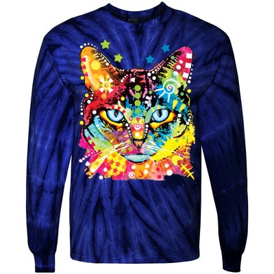 Blue Eyes Trippy Cat Dean Russo Tie-Dye Long Sleeve Shirt