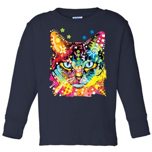 Blue Eyes Trippy Cat Dean Russo Toddler Long Sleeve Shirt