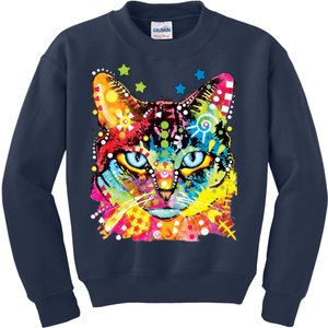 Blue Eyes Trippy Cat Dean Russo Kids Sweatshirt