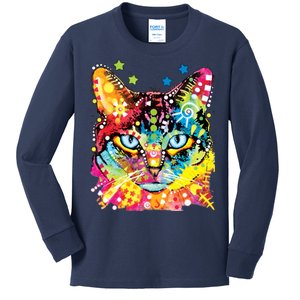 Blue Eyes Trippy Cat Dean Russo Kids Long Sleeve Shirt