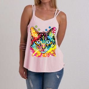 Blue Eyes Trippy Cat Dean Russo Women's Strappy Tank