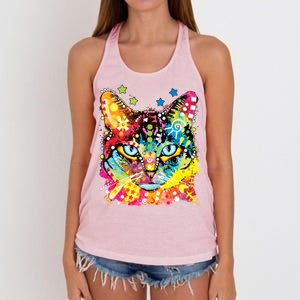 Blue Eyes Trippy Cat Dean Russo Women's Knotted Racerback Tank