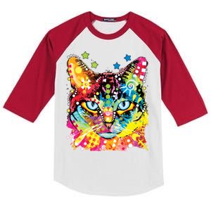 Blue Eyes Trippy Cat Dean Russo Kids Colorblock Raglan Jersey