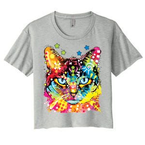 Blue Eyes Trippy Cat Dean Russo Women's Crop Top Tee