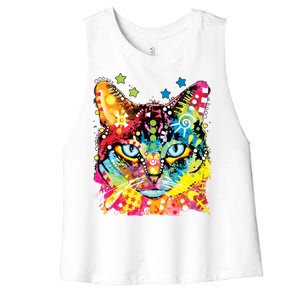 Blue Eyes Trippy Cat Dean Russo Women's Racerback Cropped Tank