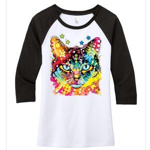 Blue Eyes Trippy Cat Dean Russo Women's Tri-Blend 3/4-Sleeve Raglan Shirt