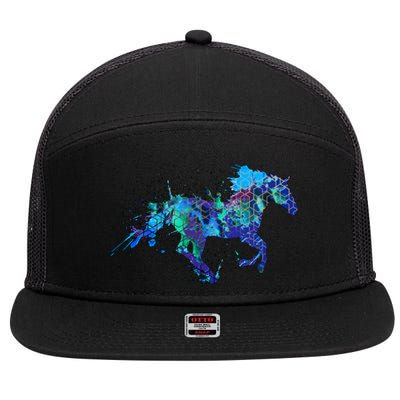 Blue Horse Running 7 Panel Mesh Trucker Snapback Hat