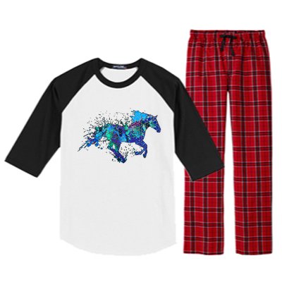 Blue Horse Running Raglan Sleeve Pajama Set