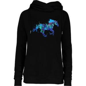 Blue Horse Running Womens Funnel Neck Pullover Hood