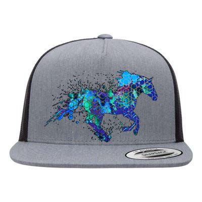 Blue Horse Running Flat Bill Trucker Hat