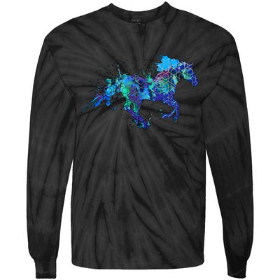 Blue Horse Running Tie-Dye Long Sleeve Shirt