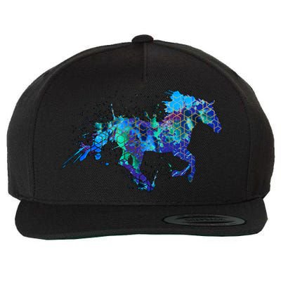 Blue Horse Running Wool Snapback Cap