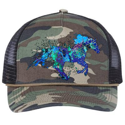 Blue Horse Running Retro Rope Trucker Hat Cap