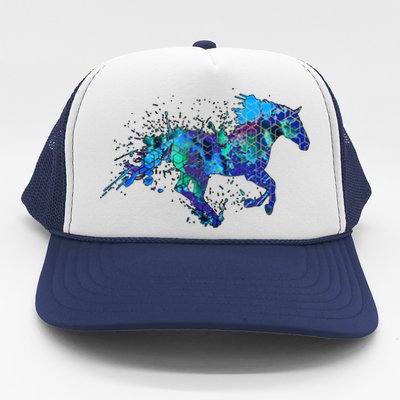 Blue Horse Running Trucker Hat