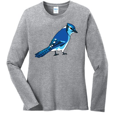 Blue Jay Bird Ladies Long Sleeve Shirt