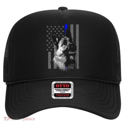 Blue Lives K9 American Thin Line Flag High Crown Mesh Back Trucker Hat