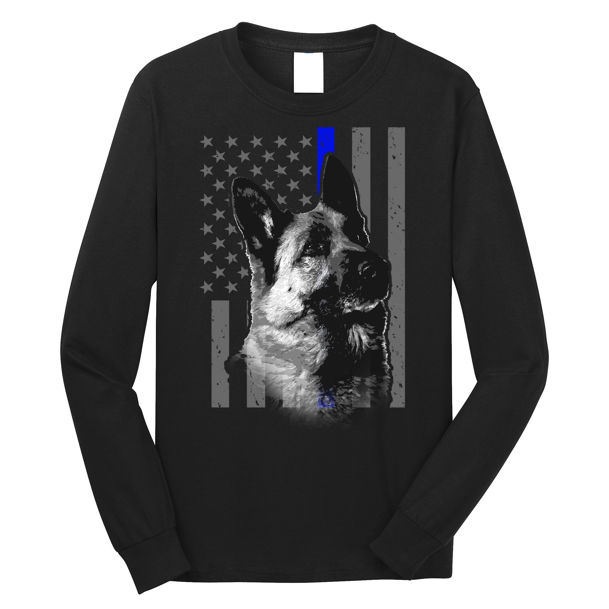 Blue Lives K9 American Thin Line Flag Long Sleeve Shirt